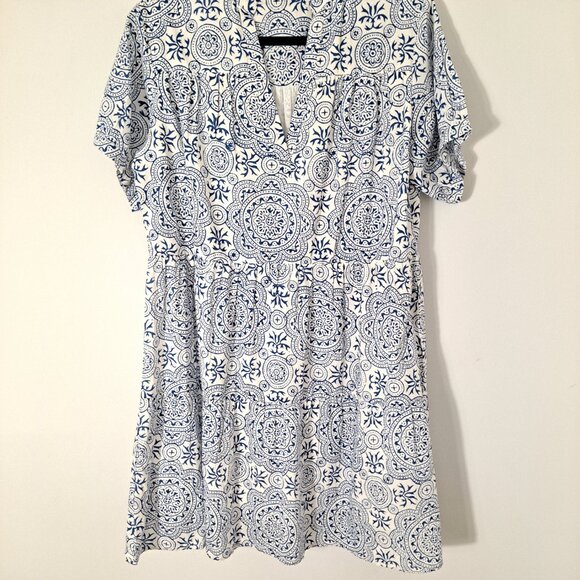 Fitzroy & Willa Blue White Boho Beach Coastal Babydoll Dress - Picture 6 of 9